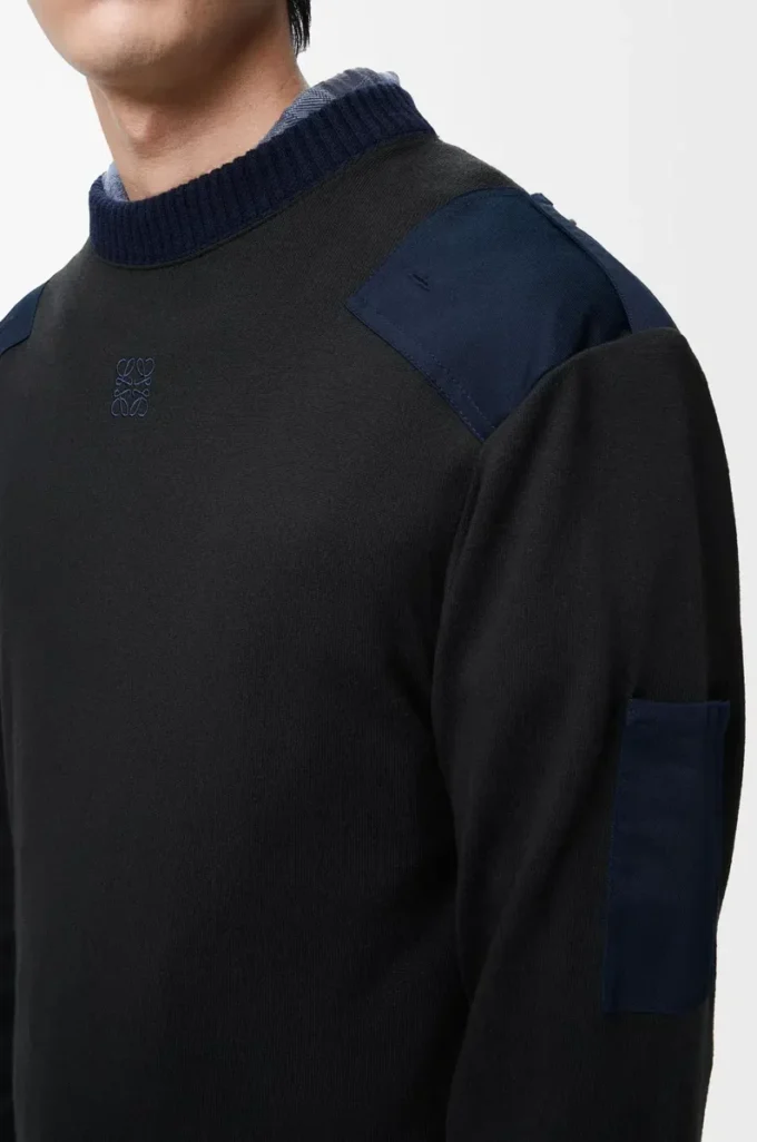 Top a maniche lunghe in misto cotone antracite/blu navy scuro