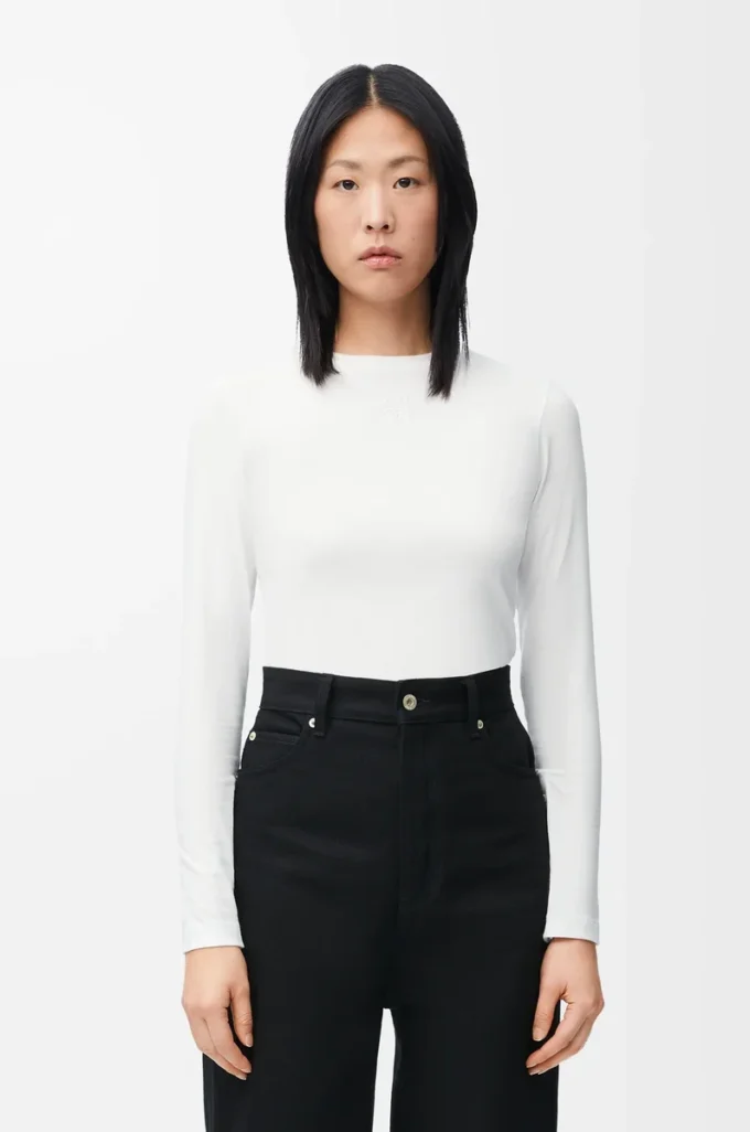 Top a maniche lunghe in modal Bianco Top a maniche lunghe in modal Bianco