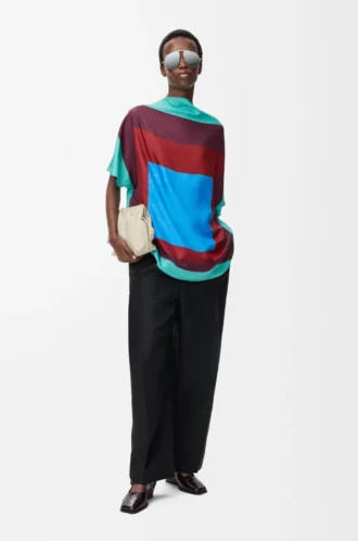 Top a sciarpa in seta Verde/Rosso/Multicolore