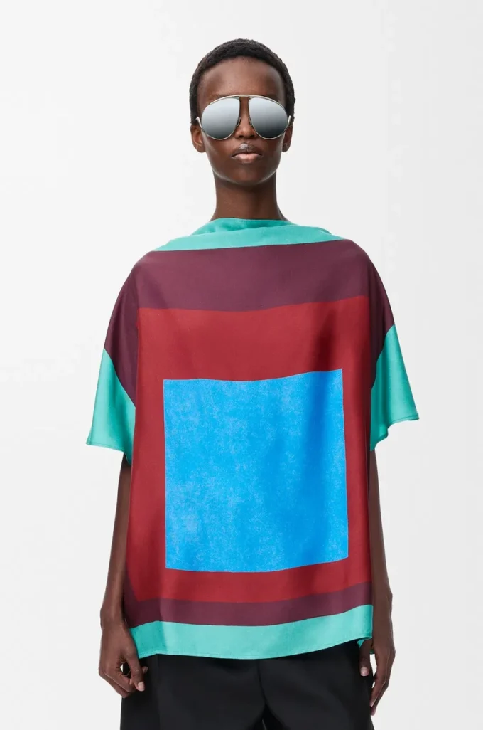 Top a sciarpa in seta Verde/Rosso/Multicolore
