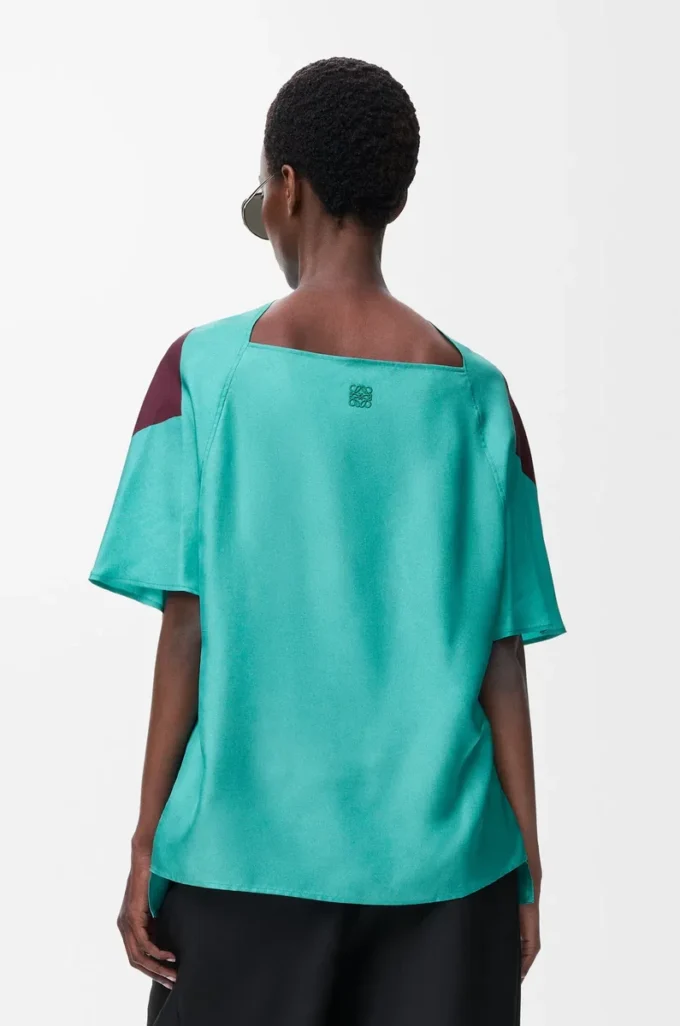 Top a sciarpa in seta Verde/Rosso/Multicolore