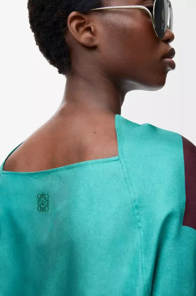 Top a sciarpa in seta Verde/Rosso/Multicolore