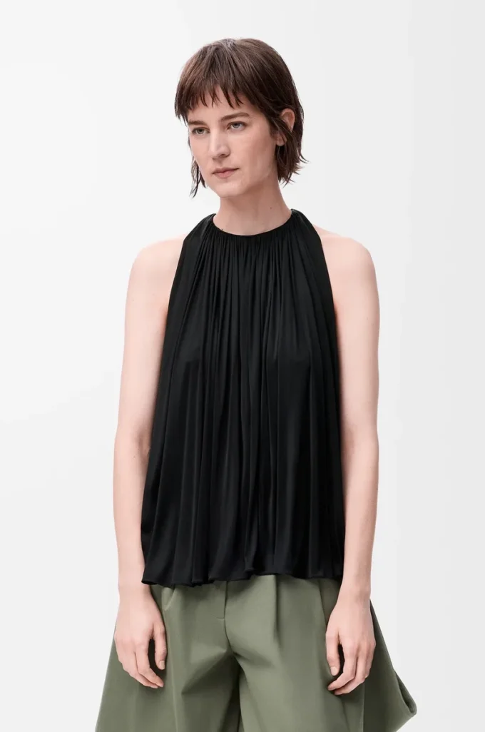Top con scollo all’americana in viscosa Nero
