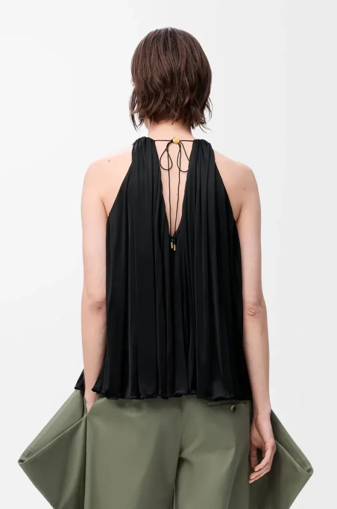 Top con scollo all’americana in viscosa Nero