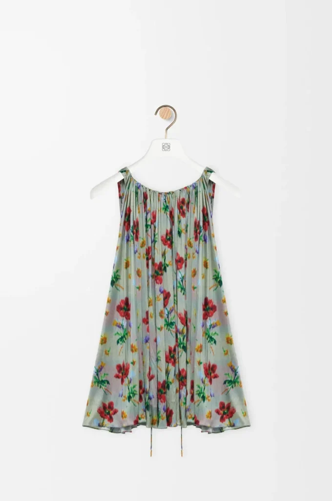Top con scollo all’americana in viscosa verde/rosso
