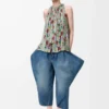 Top con scollo all’americana in viscosa verde/rosso