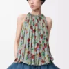 Top con scollo all’americana in viscosa verde/rosso