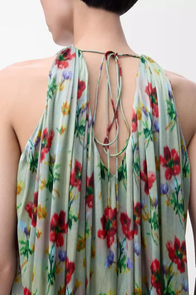 Top con scollo all’americana in viscosa verde/rosso