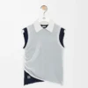 Top drappeggiato in cashmere Bianco/Blu navy