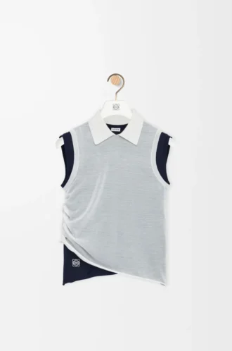 Top drappeggiato in cashmere Bianco/Blu navy
