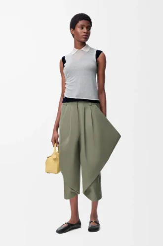 Top drappeggiato in cashmere Bianco/Blu navy