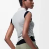 Top drappeggiato in cashmere Bianco/Blu navy