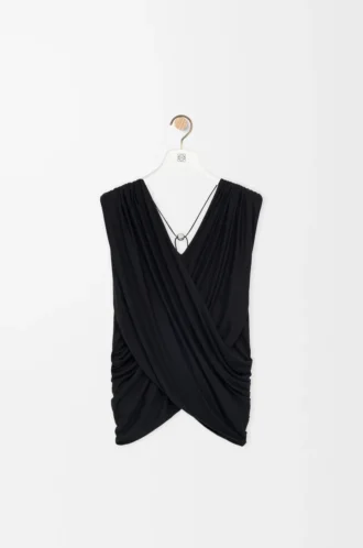 Top drappeggiato in seta Nero