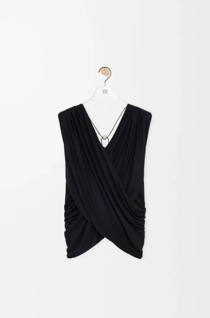 Top drappeggiato in seta Nero Top drappeggiato in seta Nero