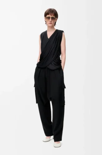 Top drappeggiato in seta Nero