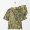 Top drappeggiato in taffetà misto seta Verde scuro/Rosso