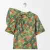 Top drappeggiato in taffetà misto seta Verde scuro/Rosso