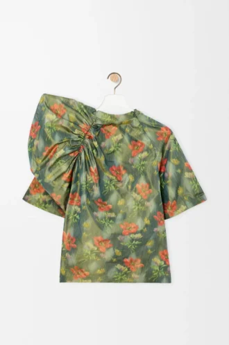 Top drappeggiato in taffetà misto seta Verde scuro/Rosso