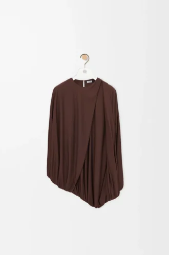 Top drappeggiato in viscosa color caffè