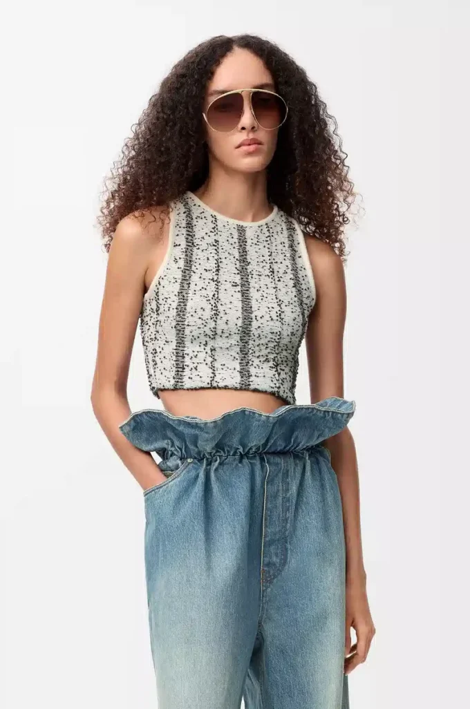 Top in lana Bianco/Nero