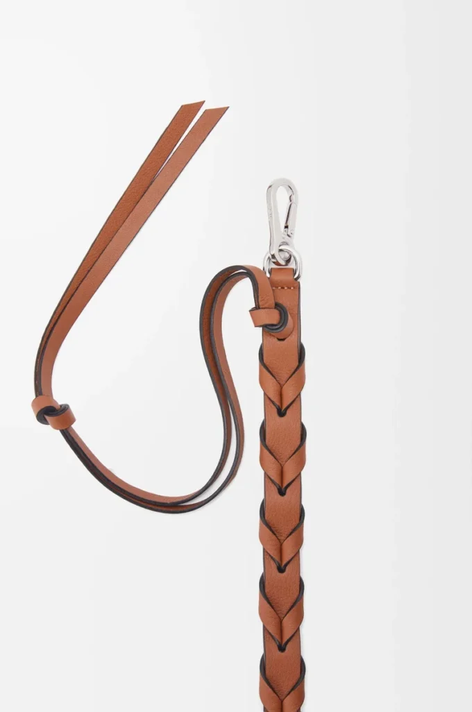 Tracolla sottile intrecciata in classica pelle di vitello Tan