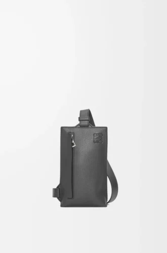 Vertical T Pocket in morbida pelle di vitello martellata Antracite